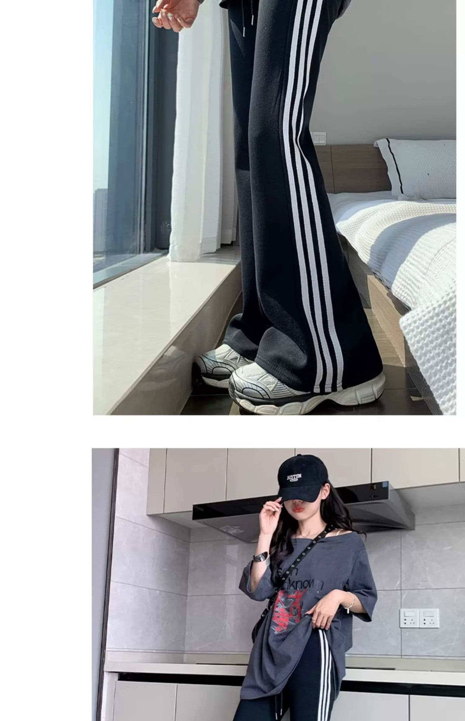 순수한 Mianhua 면 검정색 아메리칸 운동 바지 바지 가을 겨울 2026 새로운 캐주얼 하이웨이스트 호스 슈 바지 웨이 바지 상세 이미지 15