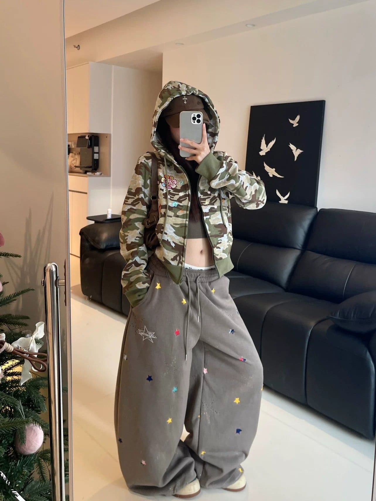 별 디자인 센스 재즈 댄스 바지 아이들 hiphop 아메리칸 레트로 캐주얼 웨이 바지 여성 넓은 다리 루즈핏 이미지 4