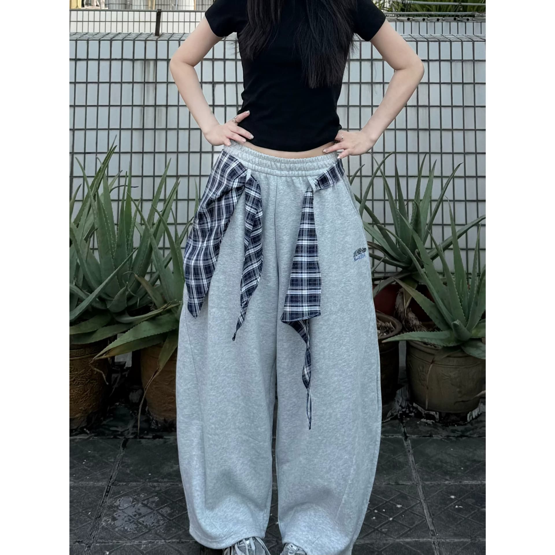 아메리칸 ins 바람 한국 스타일 조수 브랜드 조거 운동 바지 여자 학생 루즈핏 캐주얼 춤추기 웨이 바지 커플 긴 바지 이미지 2