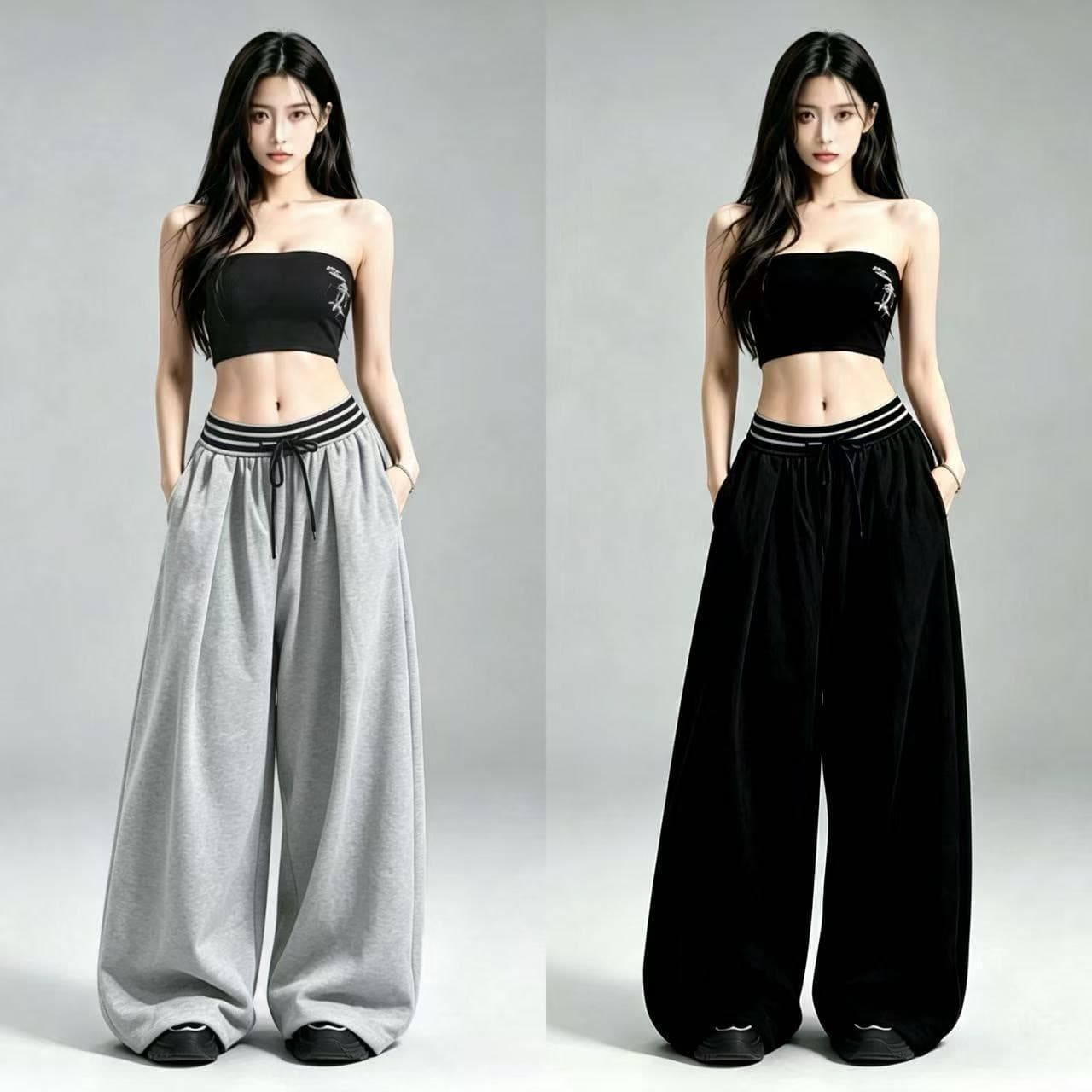 아메리칸 레트로 운동 바지 웨이 바지 여성 여름 루즈핏 와이드 레그 팬츠 재즈 댄스 도루 센스 바닥 청소 길다 캐주얼 바지 이미지 2
