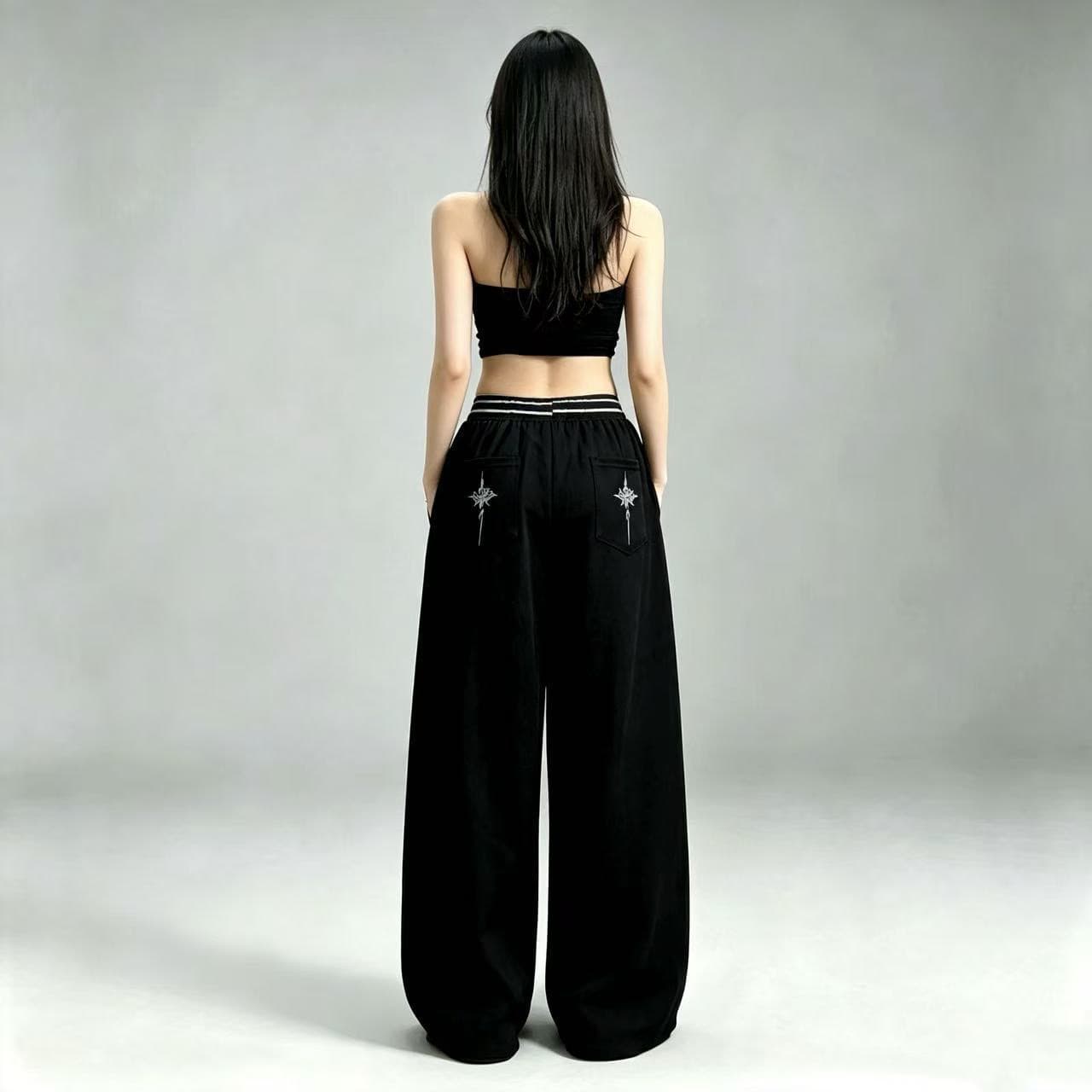 아메리칸 레트로 운동 바지 웨이 바지 여성 여름 루즈핏 와이드 레그 팬츠 재즈 댄스 도루 센스 바닥 청소 길다 캐주얼 바지 이미지 4