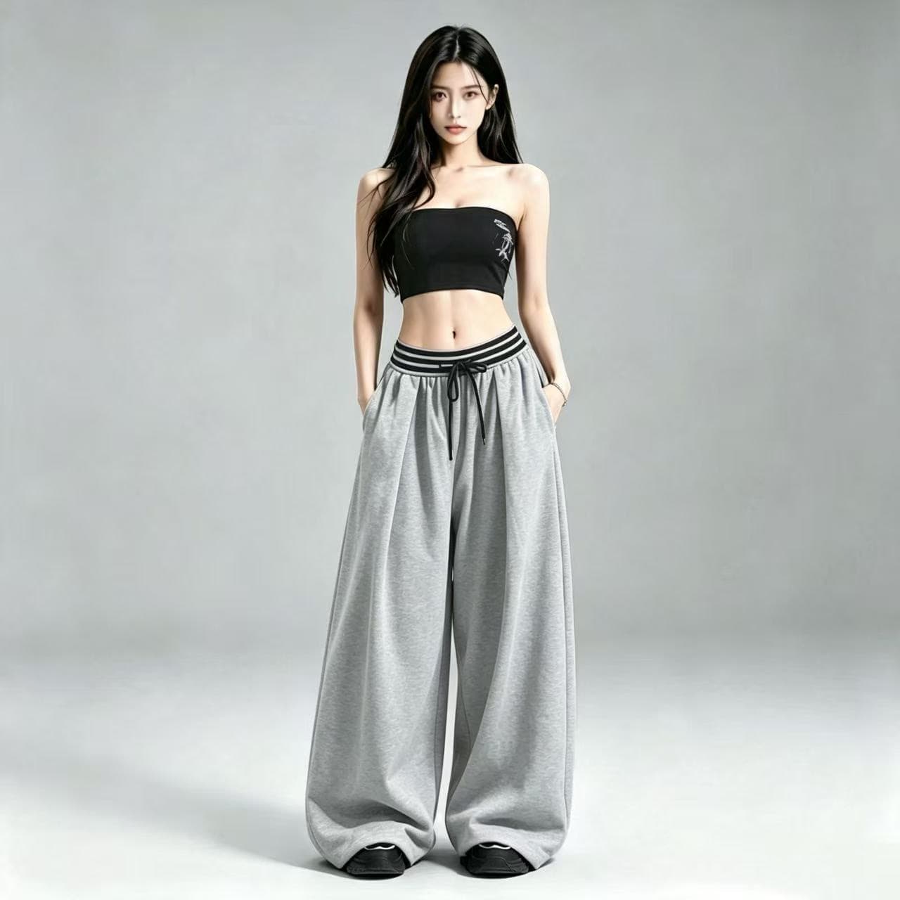 아메리칸 레트로 운동 바지 웨이 바지 여성 여름 루즈핏 와이드 레그 팬츠 재즈 댄스 도루 센스 바닥 청소 길다 캐주얼 바지 상세 이미지 3
