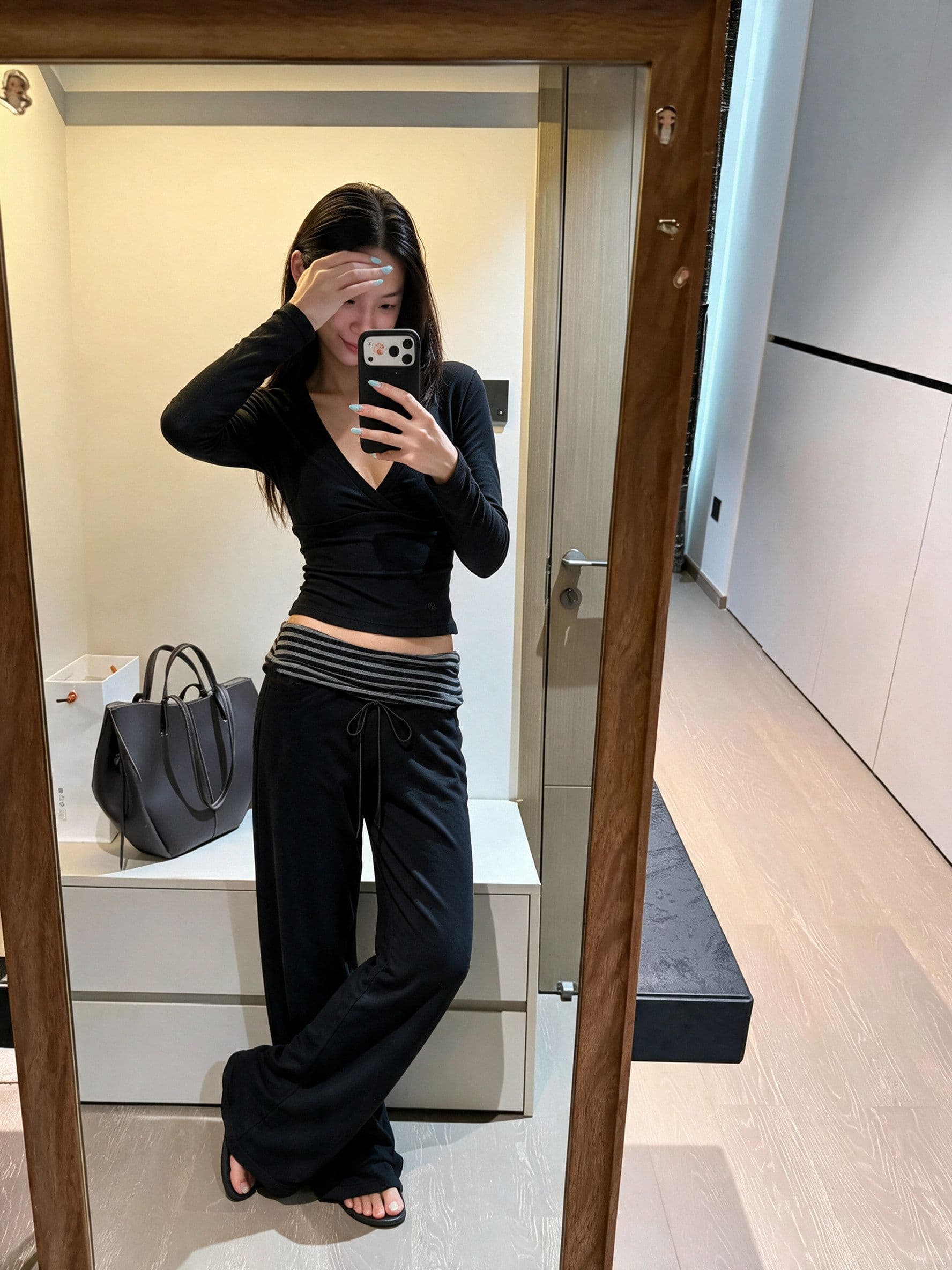 새로운 바닥 청소 캐주얼 와이드 레그 팬츠 2026 스트라이프 뒤집다 측면 로우 웨이스트 루즈핏 스트레이트 웨이 바지 여성 가을 이미지 3