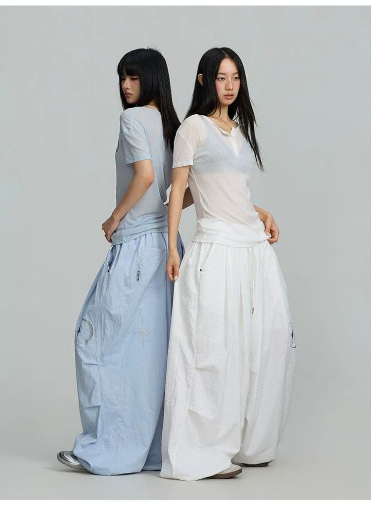 스트리트 댄스 조수 브랜드 싱어 자수 시리즈 형제 특별 슈퍼 지방 재즈 캐주얼 바지 속도 건조한 다용도 플리츠 바닥 청소 긴 바지 여성 상세 이미지 5