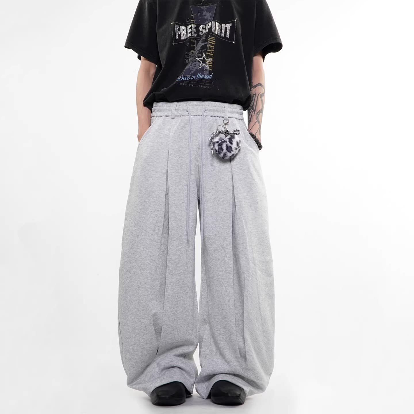 아메리칸 해체 펌프 로프 모통이 칼 캐주얼 바지 남녀 루즈핏 다용도 운동 웨이 바지 회색 알파벳 프린트 롱 바지 이미지 4