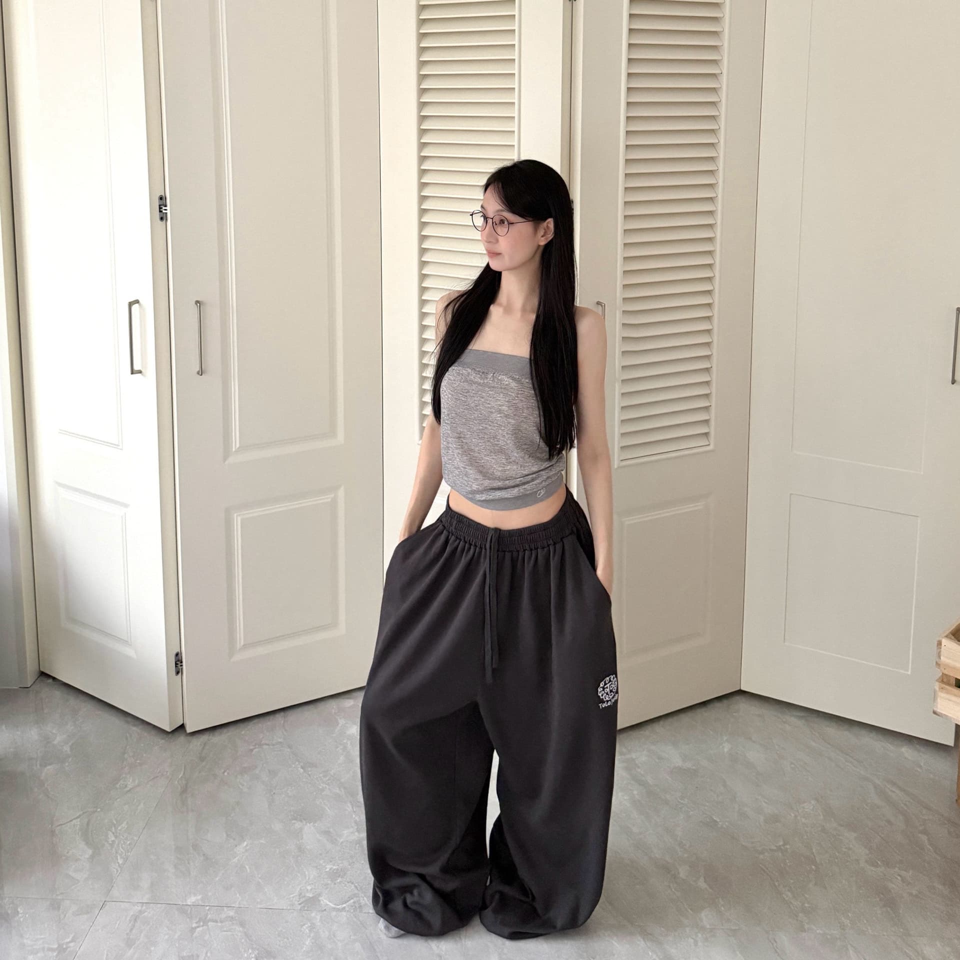 좋은 품질 원본 것 아메리칸 느긋한 재즈 스트리트 댄스 자수 루즈핏 느긋한 스트레이트 캐주얼 운동 웨이 바지 이미지 2