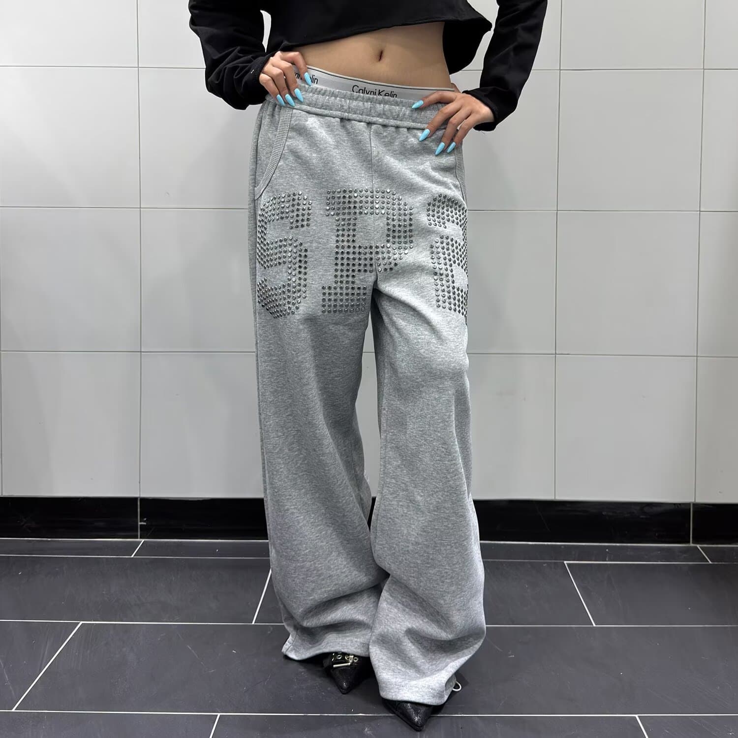 거리 미니멀리즘 별 패치 자수 웨이 바지 여성 웃음 하 다용도 루즈핏 스트레이트 캐주얼 긴 바지