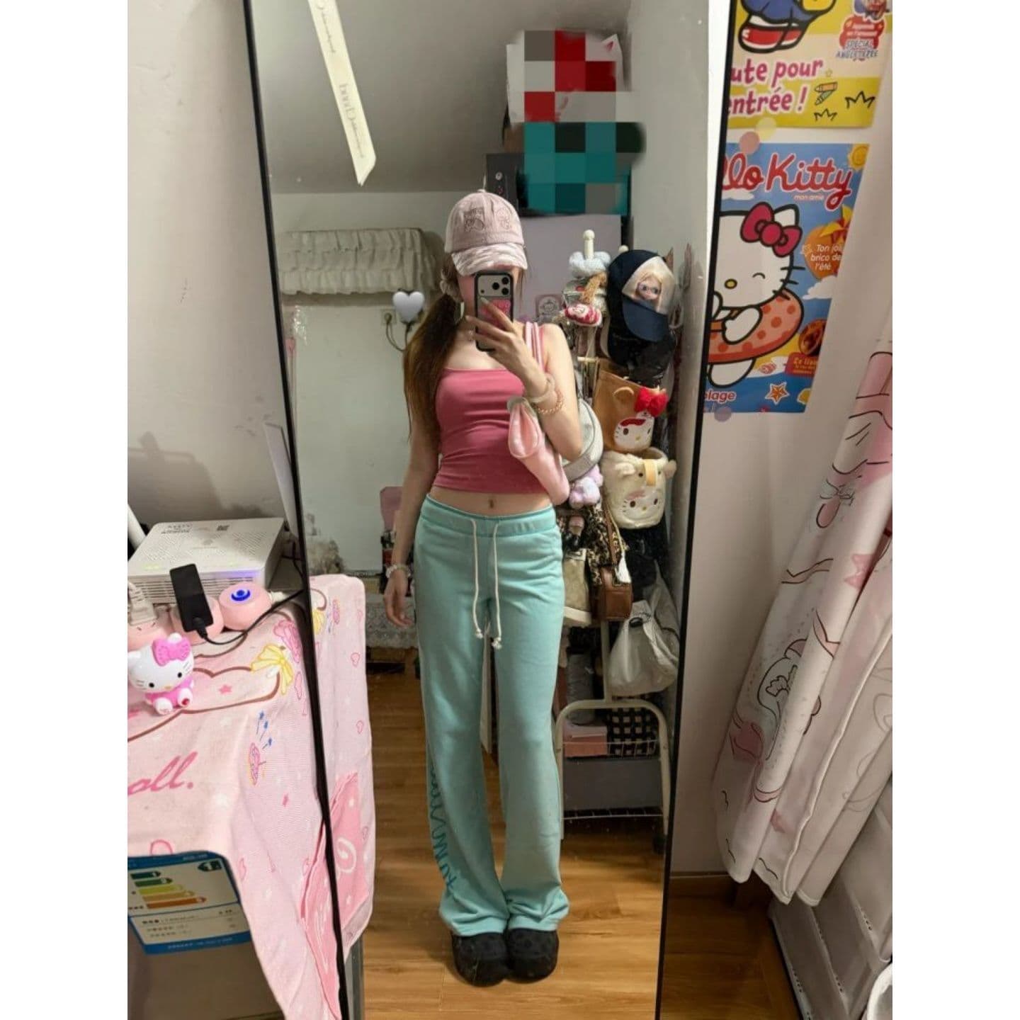 순수한 Mianhua 면 복합 우유 실크 합계 320 그램 아메리칸 녹색 펌프 로프 부츠컷 웨이 바지 바지 이미지 4
