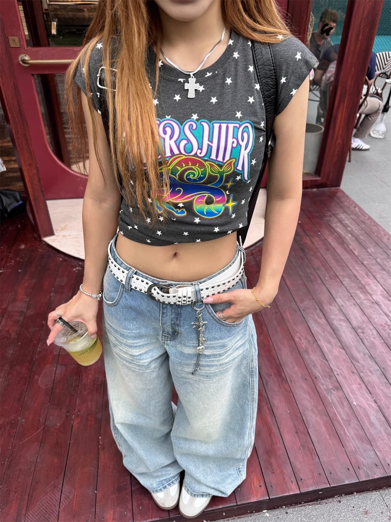아메리칸 레트로 주머니 자수 청바지 여름 루즈핏 하이웨이스트 슬림해 보이는 와이드 레그 팬츠 바닥 청소 긴 바지 여성 상세 이미지 13