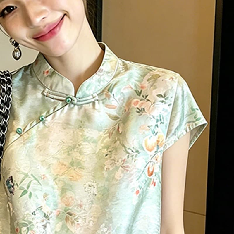 새로운 중식 여성 의류 국풍 고급 센스 품격 당나라 고풍 단추 셔츠 맨위 2026 여름 새로운 작은 셔츠 이미지 2