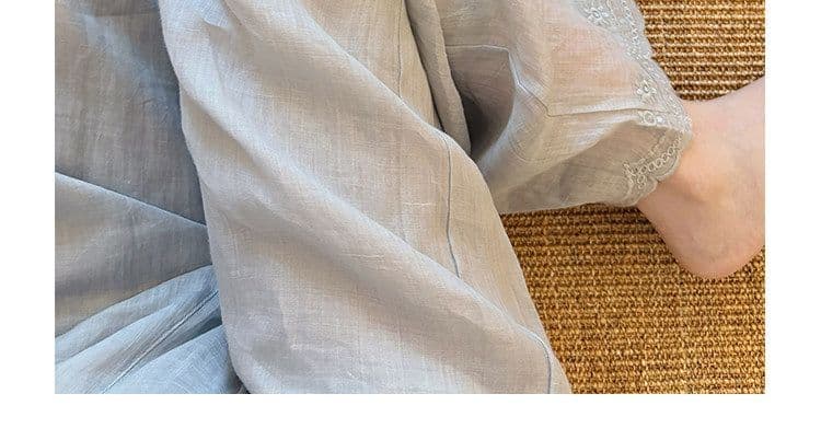 무거운 작업 레이스 자수 모방 라미 바지 아이들 얇은 스타일 2026 여름 새로운 디자인 센스 품격 루즈핏 와이드 레그 팬츠 상세 이미지 6
