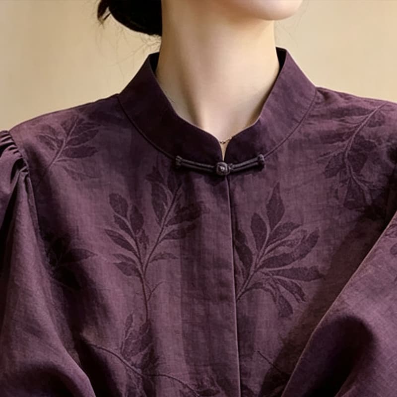 빛 요리 한 보라색 거품 소매 허리 수축 여성 셔츠 2026 여름 새로운 출퇴근 바람 슬림해 보이는 다용도 디자인 센스 맨위 트렌디 이미지 2