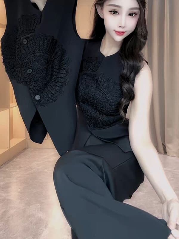 새로운 중식 국풍 베스트 조끼 아세트산 새틴 자카드 민소매 맨위 여름 레이스 자수 어깨 조끼 여성 이미지 2
