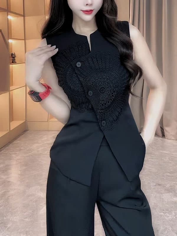 새로운 중식 국풍 베스트 조끼 아세트산 새틴 자카드 민소매 맨위 여름 레이스 자수 어깨 조끼 여성
