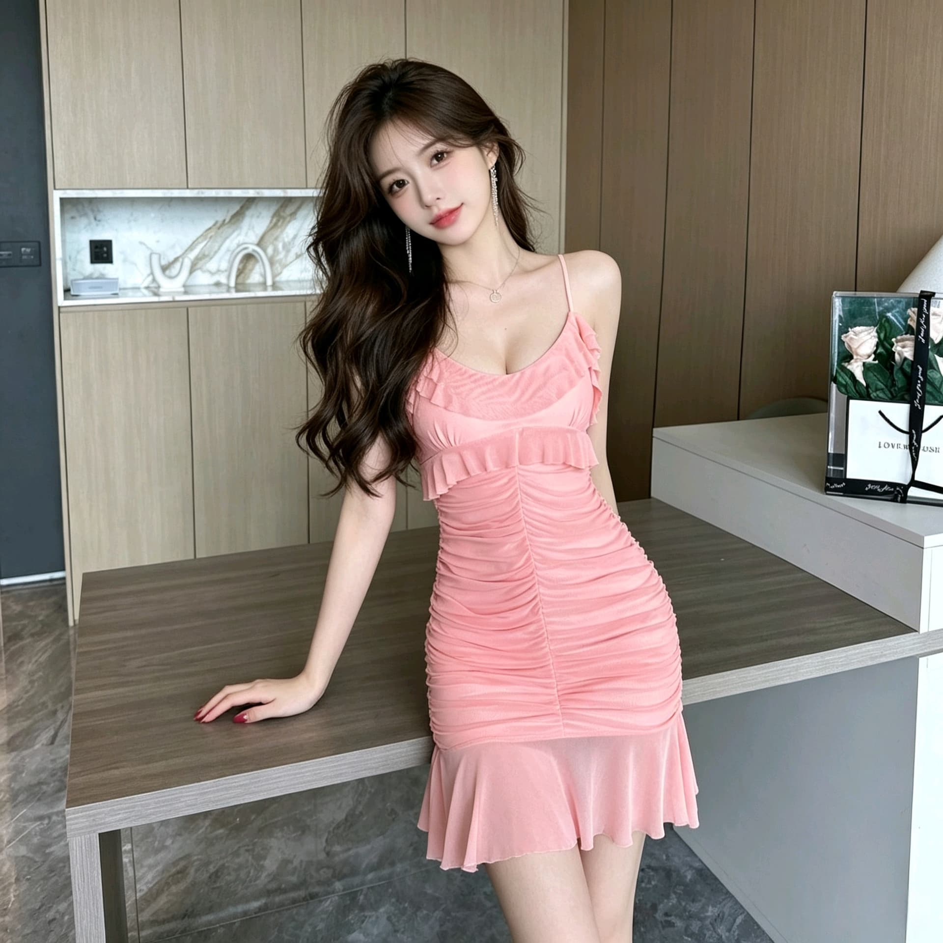 실사 2026 새로운 순수한 욕망 섹시함 연결 망사 오프숄더 타이트 스커트 슬립 드레스 복장 이미지 2