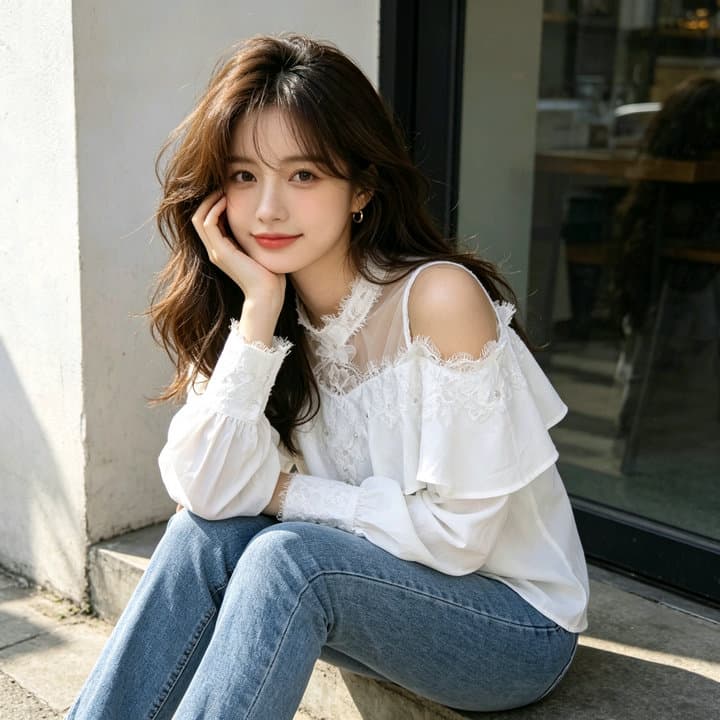 실사 2026 레이스 조각 마이크로 ~을 통해 행침 목 셔츠 여성 프릴 오프숄더 순수한 욕망 바람 화이트 셔츠 이미지 4