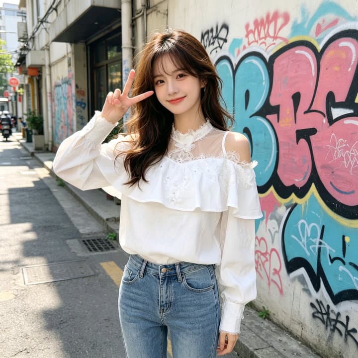 실사 2026 레이스 조각 마이크로 ~을 통해 행침 목 셔츠 여성 프릴 오프숄더 순수한 욕망 바람 화이트 셔츠 상세 이미지 13