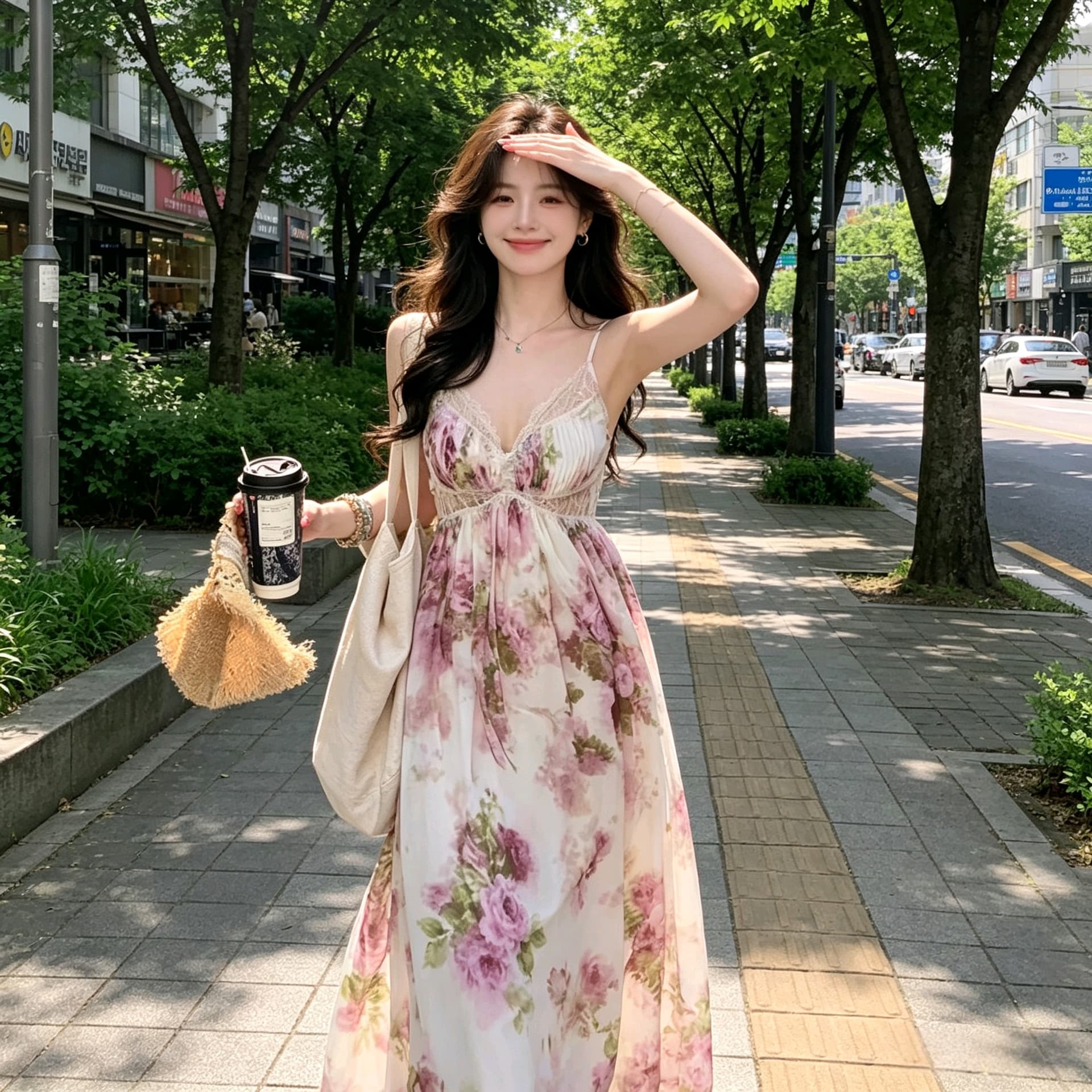 실사 2026 꽃 리플 꽃 바다 V넥 스트랩 백리스 슬립 여성 드레스 봄 여름 레이스 수정 치마 상세 이미지 6