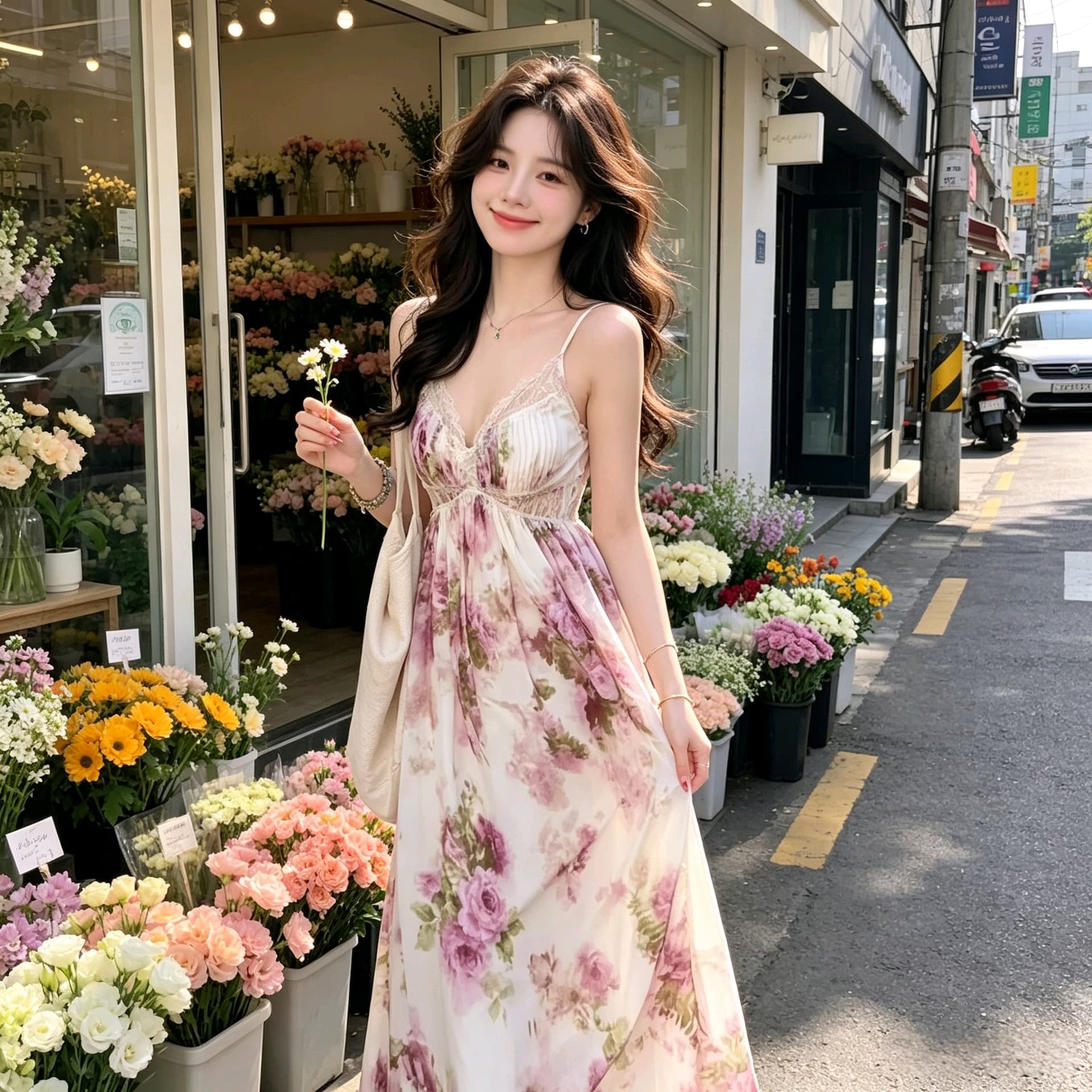 실사 2026 꽃 리플 꽃 바다 V넥 스트랩 백리스 슬립 여성 드레스 봄 여름 레이스 수정 치마 상세 이미지 8