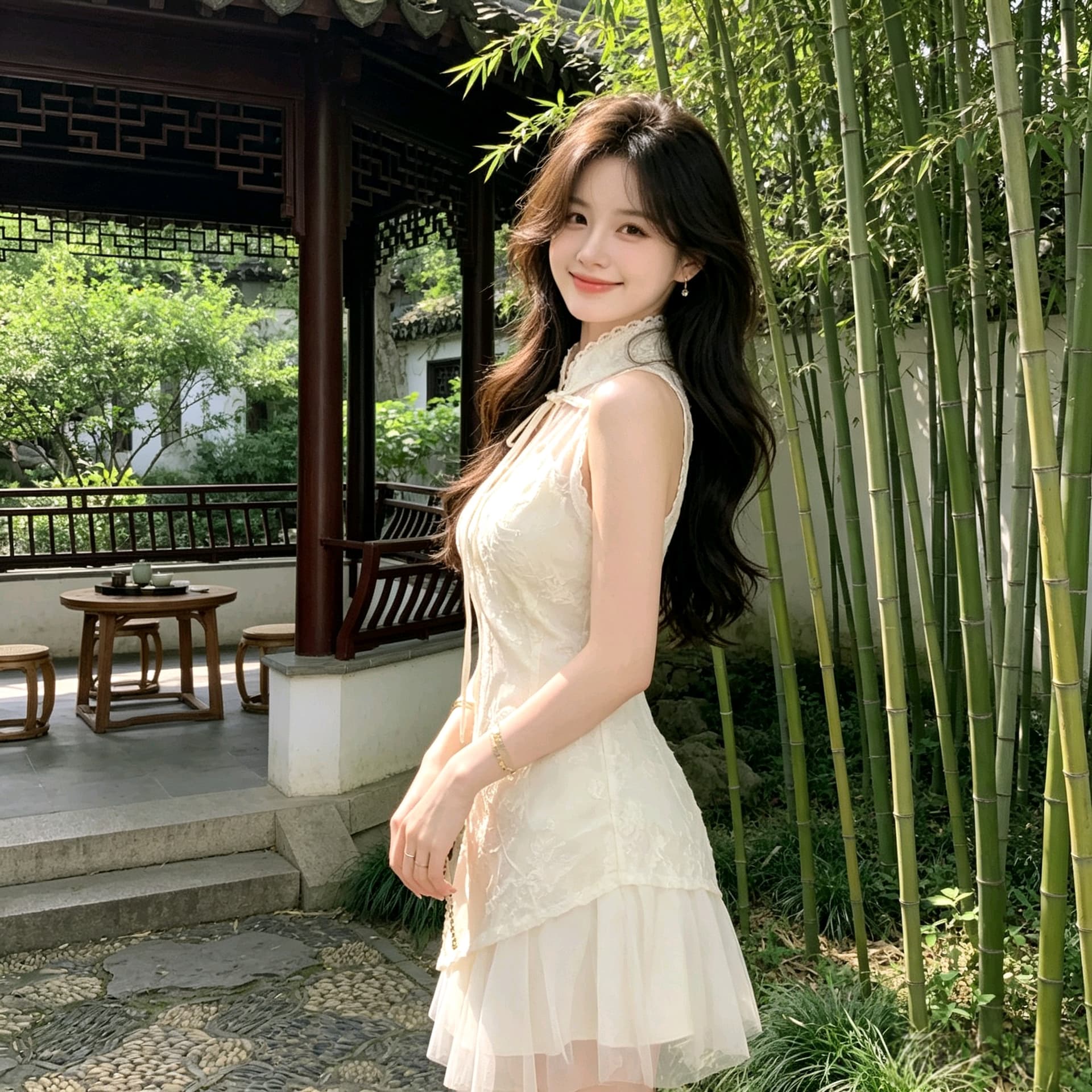 실사 국풍 스탠드 칼라 단추 치파오 드레스 작은 키 달콤함 레이스 자수 드레스 일상 착용 가져 가라. 상세 이미지 5