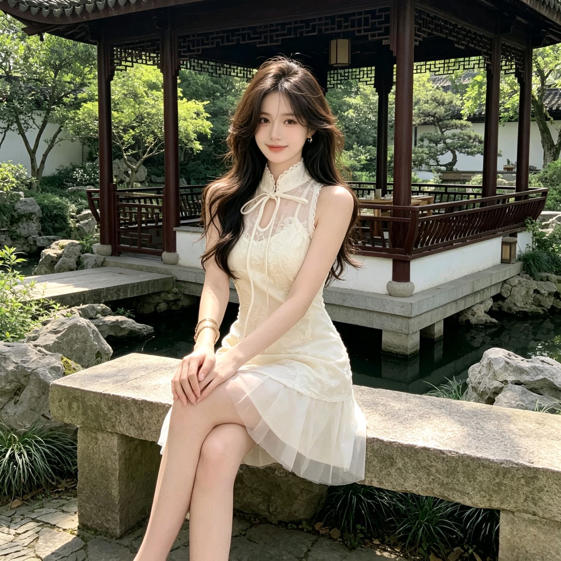 실사 국풍 스탠드 칼라 단추 치파오 드레스 작은 키 달콤함 레이스 자수 드레스 일상 착용 가져 가라. 상세 이미지 6