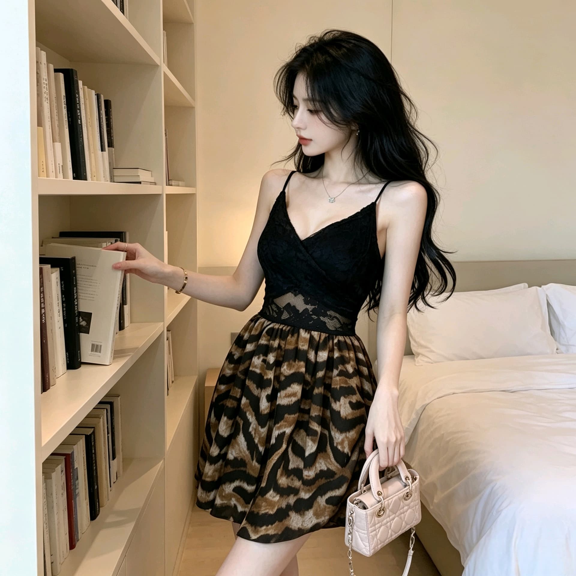 실사 순수한 욕망 바람 블랙 레이스 조각 수묵화 반신 꽃밭 치마 슬림해 보이는 좋은 슬립 미니 스커트 이미지 2