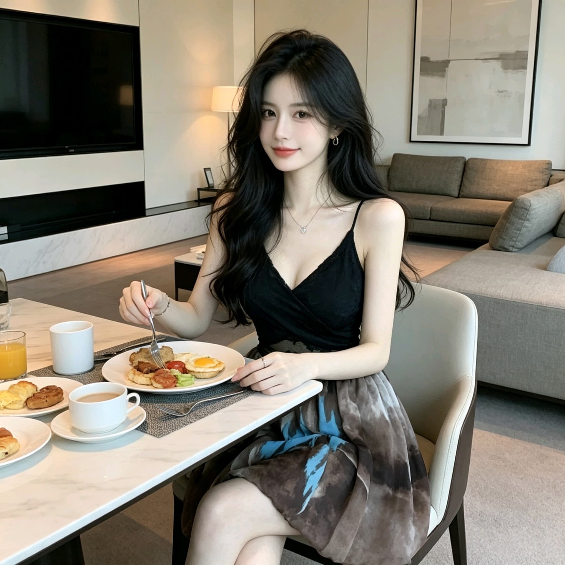 실사 순수한 욕망 바람 블랙 레이스 조각 수묵화 반신 꽃밭 치마 슬림해 보이는 좋은 슬립 미니 스커트 상세 이미지 2