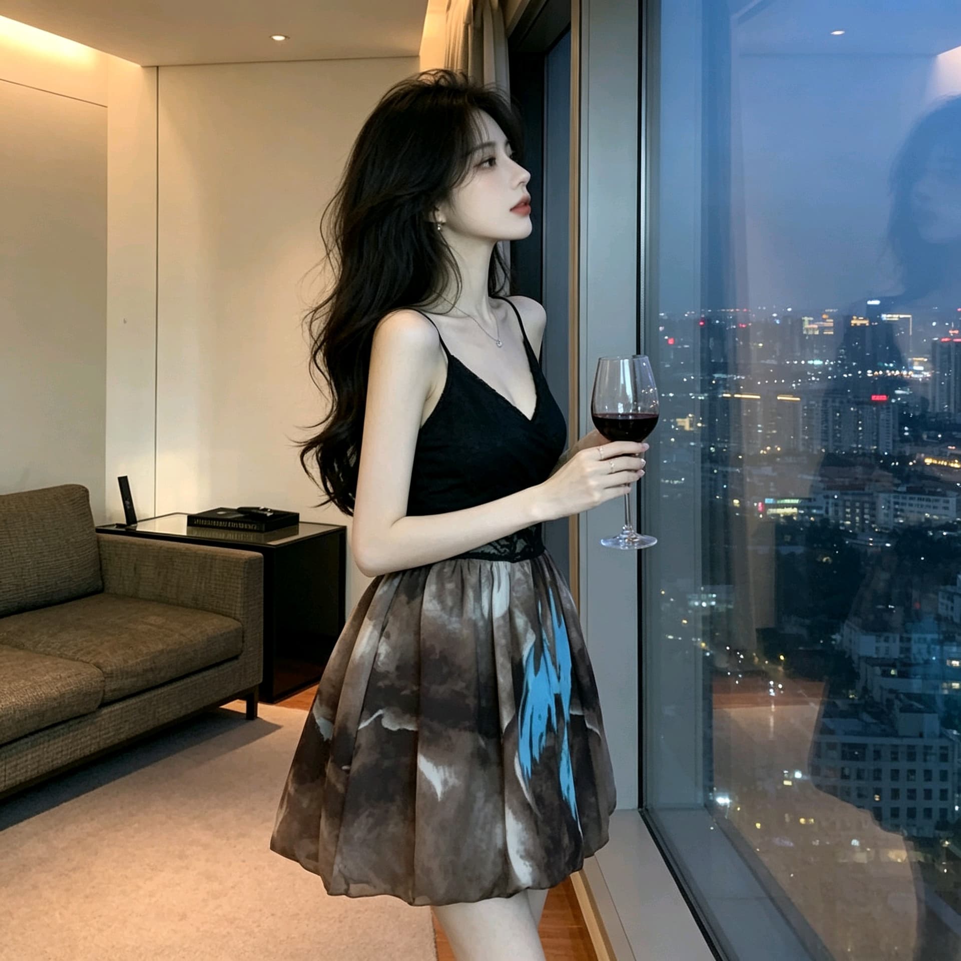 실사 순수한 욕망 바람 블랙 레이스 조각 수묵화 반신 꽃밭 치마 슬림해 보이는 좋은 슬립 미니 스커트 상세 이미지 4