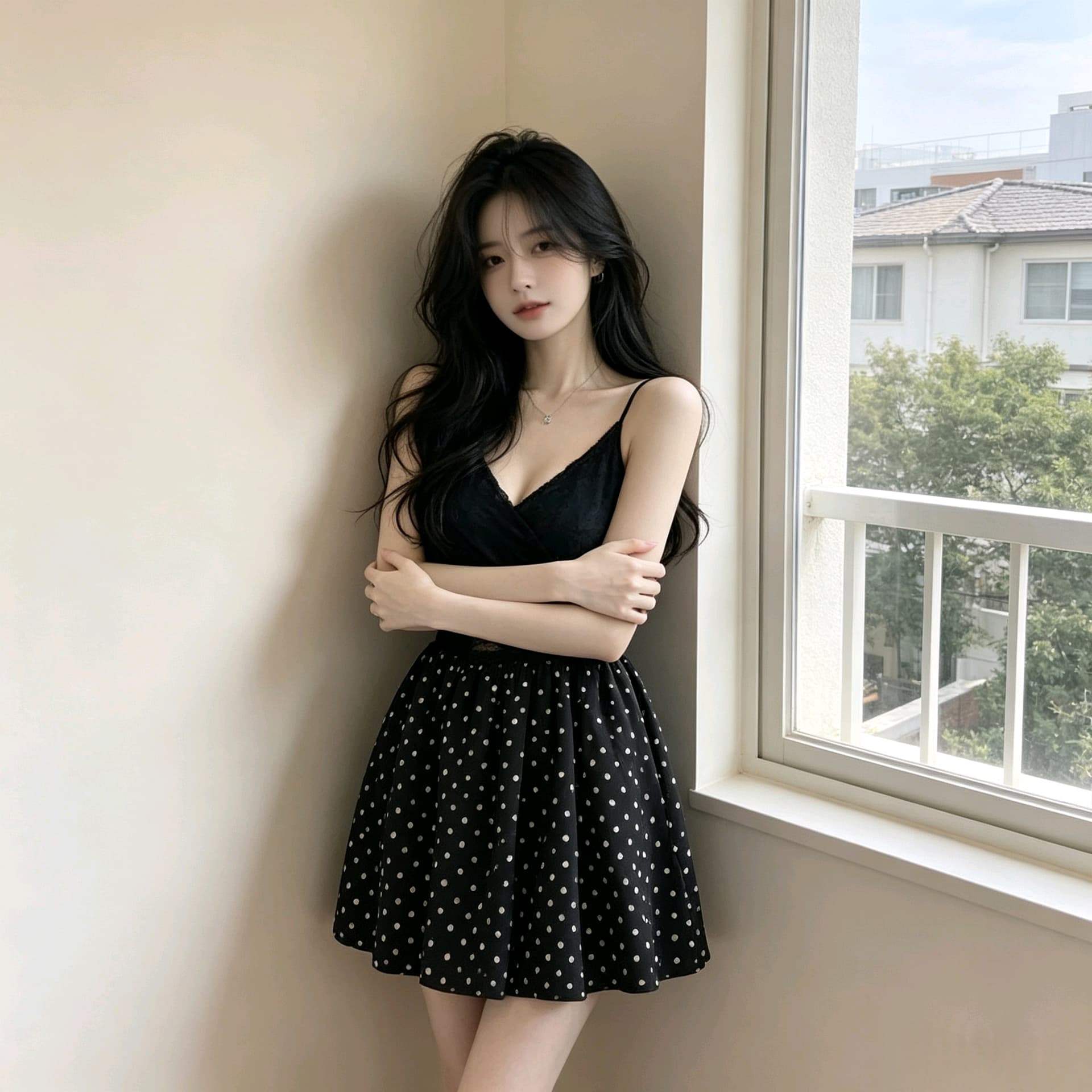 실사 순수한 욕망 바람 블랙 레이스 조각 수묵화 반신 꽃밭 치마 슬림해 보이는 좋은 슬립 미니 스커트 상세 이미지 9