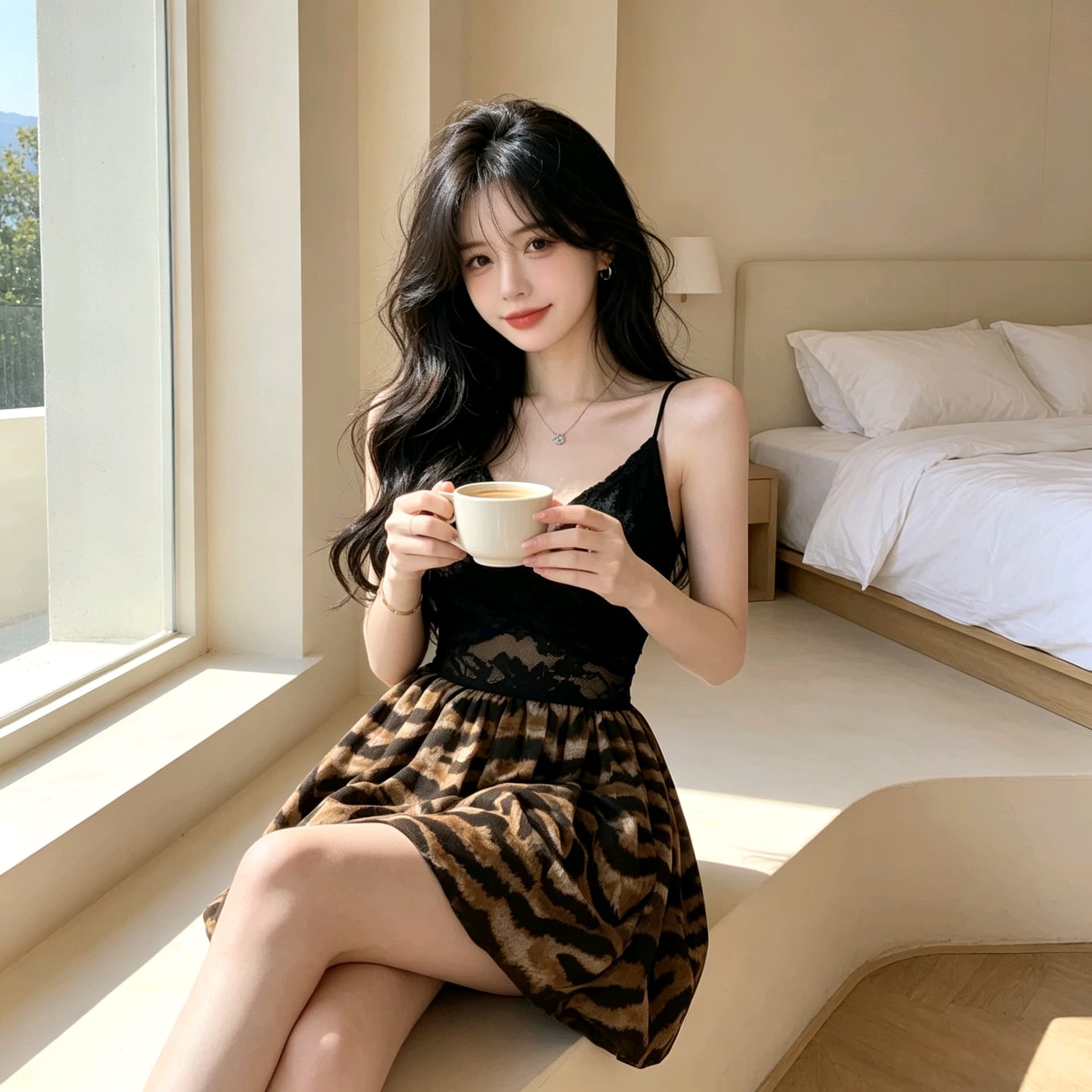 실사 순수한 욕망 바람 블랙 레이스 조각 수묵화 반신 꽃밭 치마 슬림해 보이는 좋은 슬립 미니 스커트 상세 이미지 10