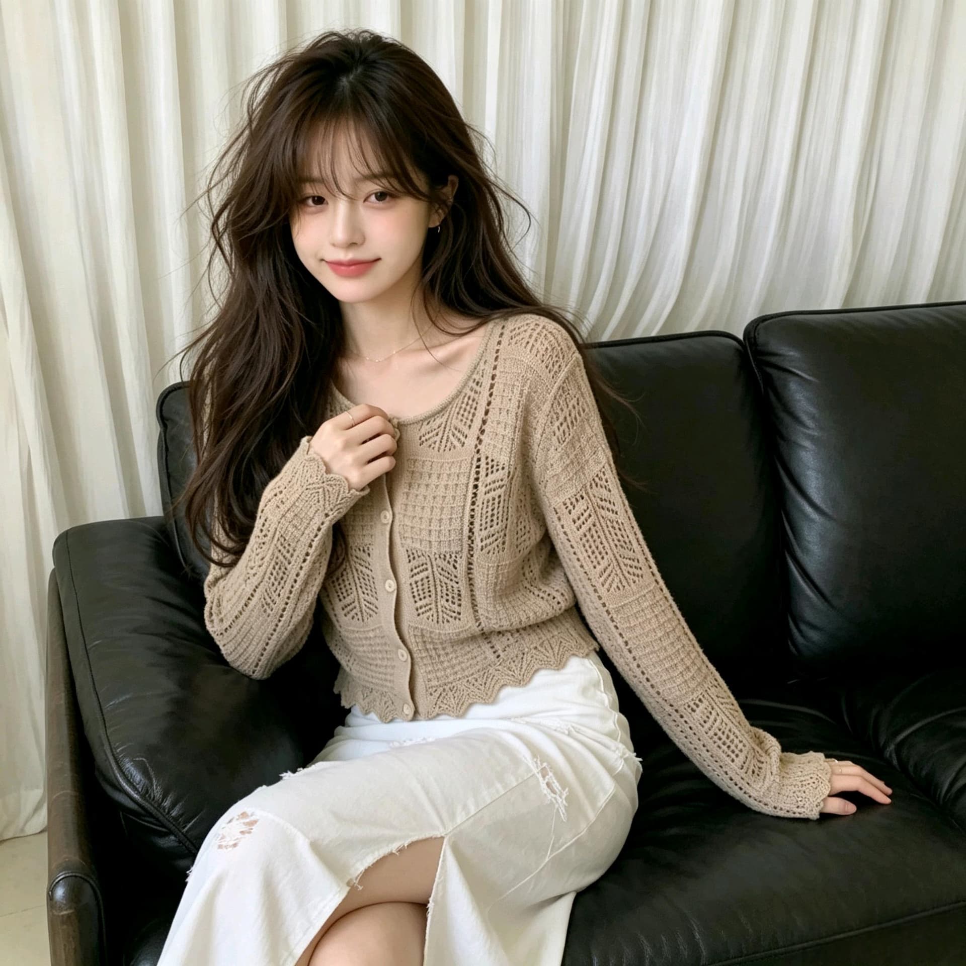 실사 이른 가을 홀로우 아웃 자수 니트 오픈 가디건 여성 한 부서 부드러운 바람 루즈핏 외부 가져 가라. 라운드 넥 레이스 슬림해 보이는 맨위