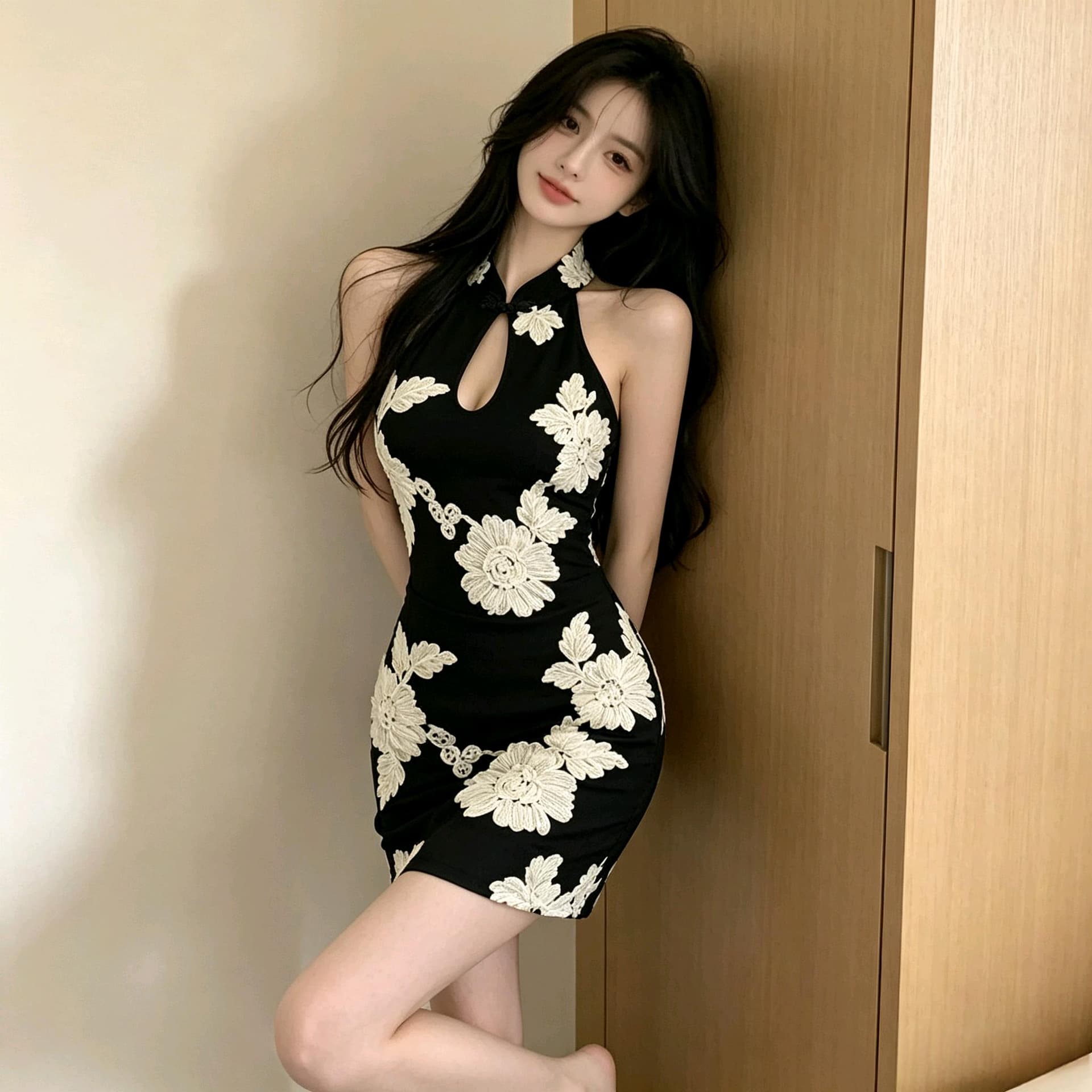 실사 새로운 중식 행침 목 자수 타이트 스커트 단추 발굴하다 칼라 핫걸 몸매 가꾸기 미니 스커트 둘 색상 입력 상세 이미지 8