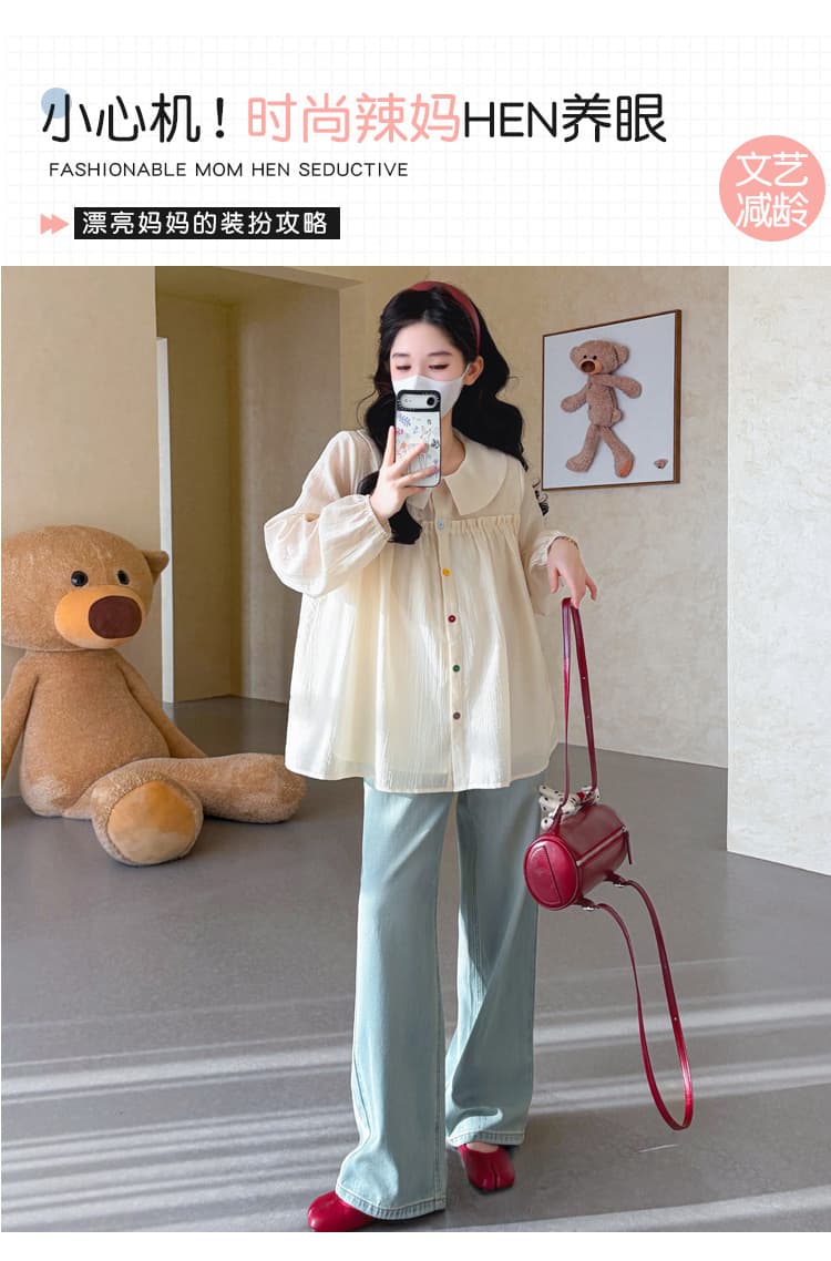실사 2026 봄 새로운 임산부 한국 스타일 베이비 칼라 프릴 패치워크 달콤함 인형 셔츠 맨위 상세 이미지 2