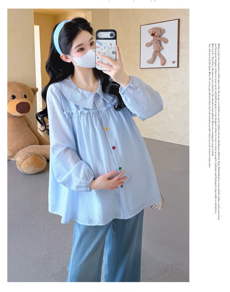 실사 2026 봄 새로운 임산부 한국 스타일 베이비 칼라 프릴 패치워크 달콤함 인형 셔츠 맨위 상세 이미지 19