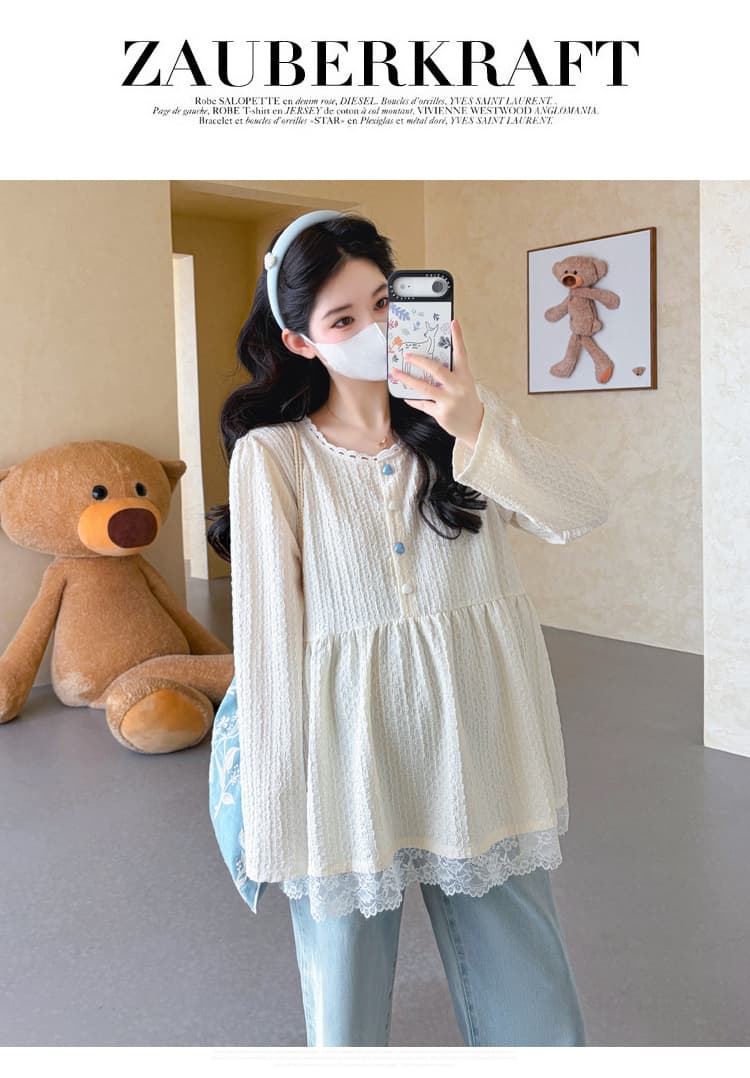 실사 2026 가을 임산부 프랑스식 다용도 품격 달콤함 레이스 조각 인형 셔츠 맨위 상세 이미지 29