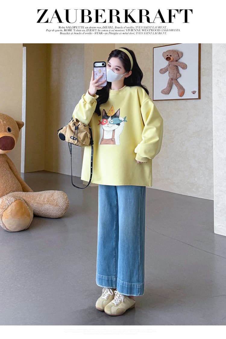 실사 2026 가을 새로운 임산부 패션 캐주얼 작은 청신 루즈핏 프린트 후드티 상세 이미지 15