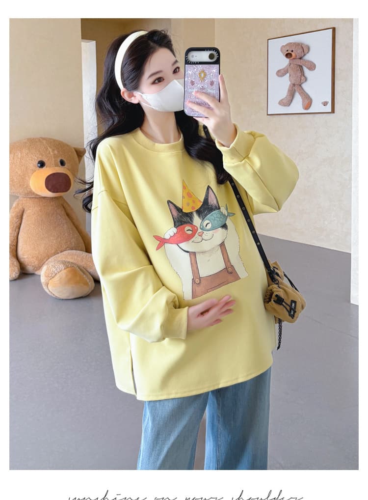 실사 2026 가을 새로운 임산부 패션 캐주얼 작은 청신 루즈핏 프린트 후드티 상세 이미지 17