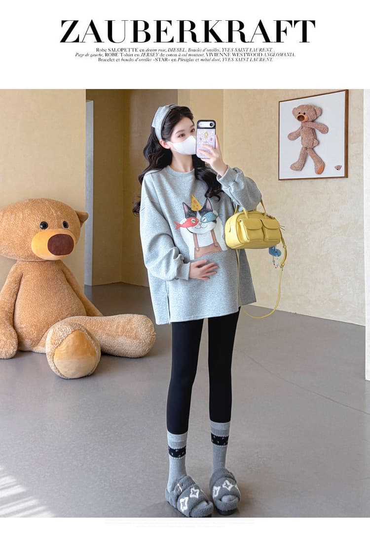 실사 2026 가을 새로운 임산부 패션 캐주얼 작은 청신 루즈핏 프린트 후드티 상세 이미지 29