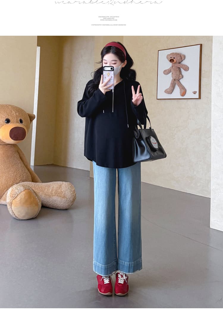 실사 2026 가을 새로운 임산부 한국 스타일 캐주얼 달콤함 자수 루즈핏 후드 티셔츠 트렌디 엄마 상세 이미지 29