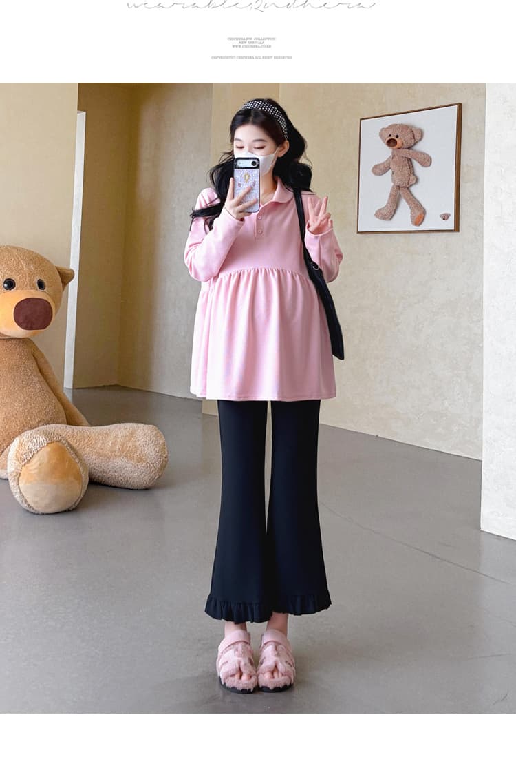실사 2026 임산부 가을 새로운 캐주얼 긴팔 달콤함 베이비 칼라 순면 루즈핏 만화 맨위 상세 이미지 28