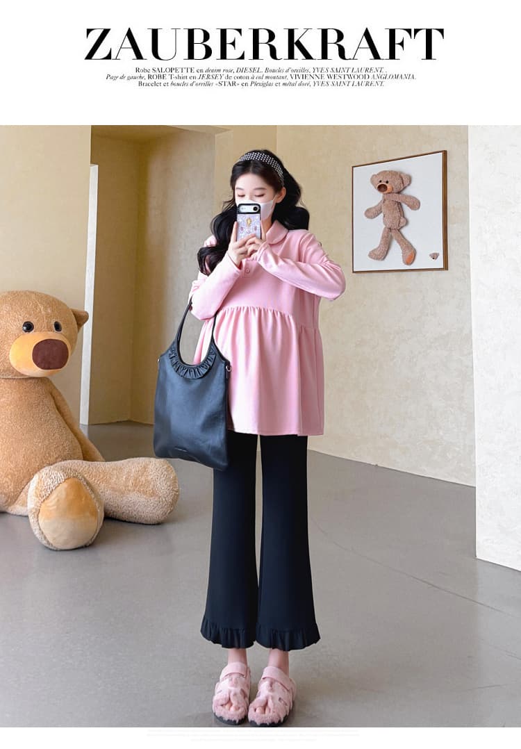 실사 2026 임산부 가을 새로운 캐주얼 긴팔 달콤함 베이비 칼라 순면 루즈핏 만화 맨위 상세 이미지 29