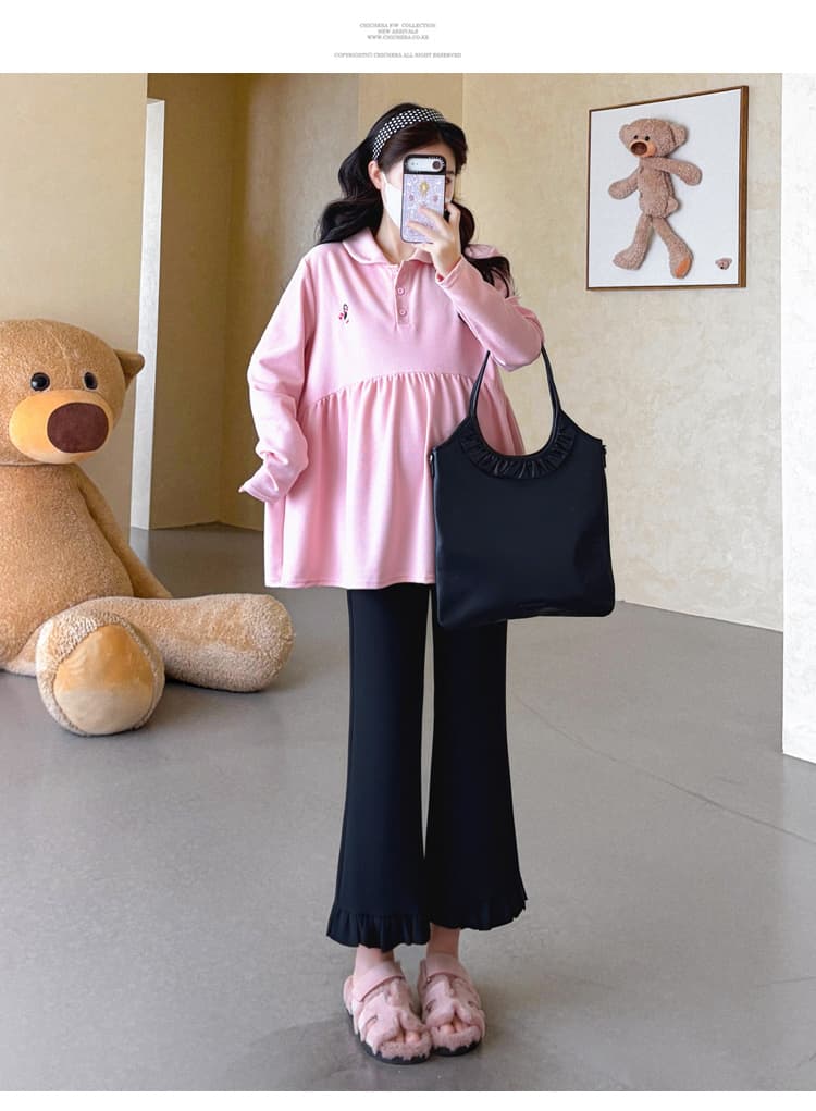실사 2026 임산부 가을 새로운 캐주얼 긴팔 달콤함 베이비 칼라 순면 루즈핏 만화 맨위 상세 이미지 34