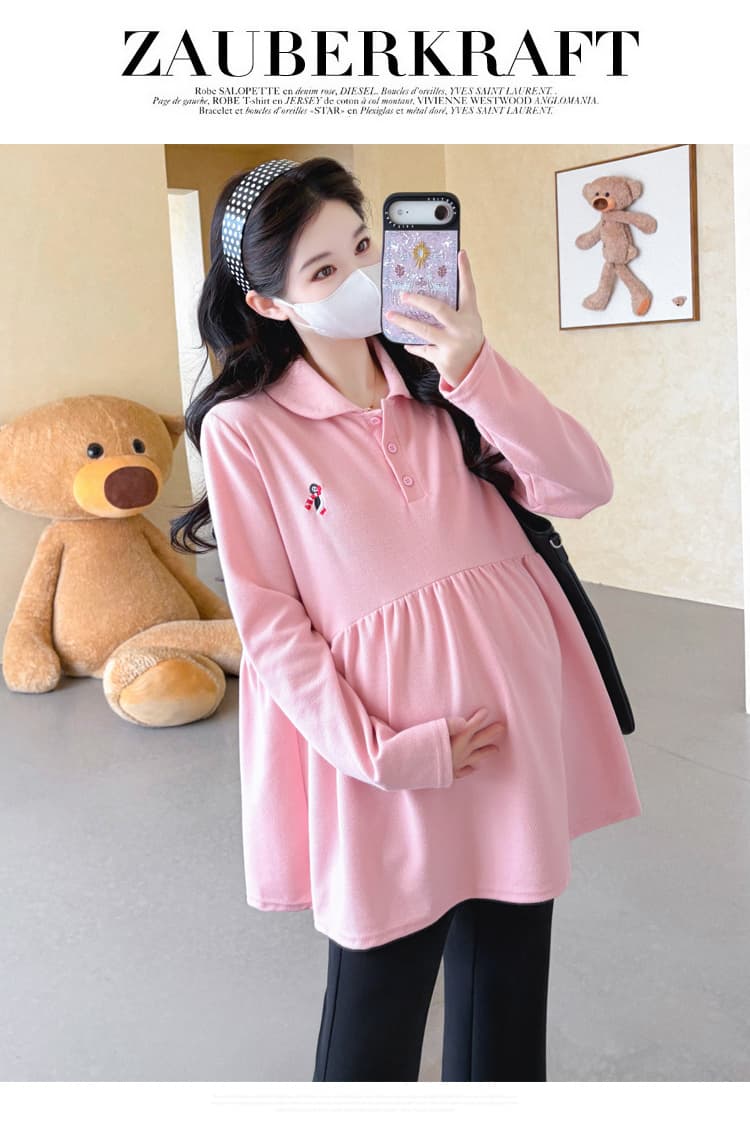 실사 2026 임산부 가을 새로운 캐주얼 긴팔 달콤함 베이비 칼라 순면 루즈핏 만화 맨위 상세 이미지 35