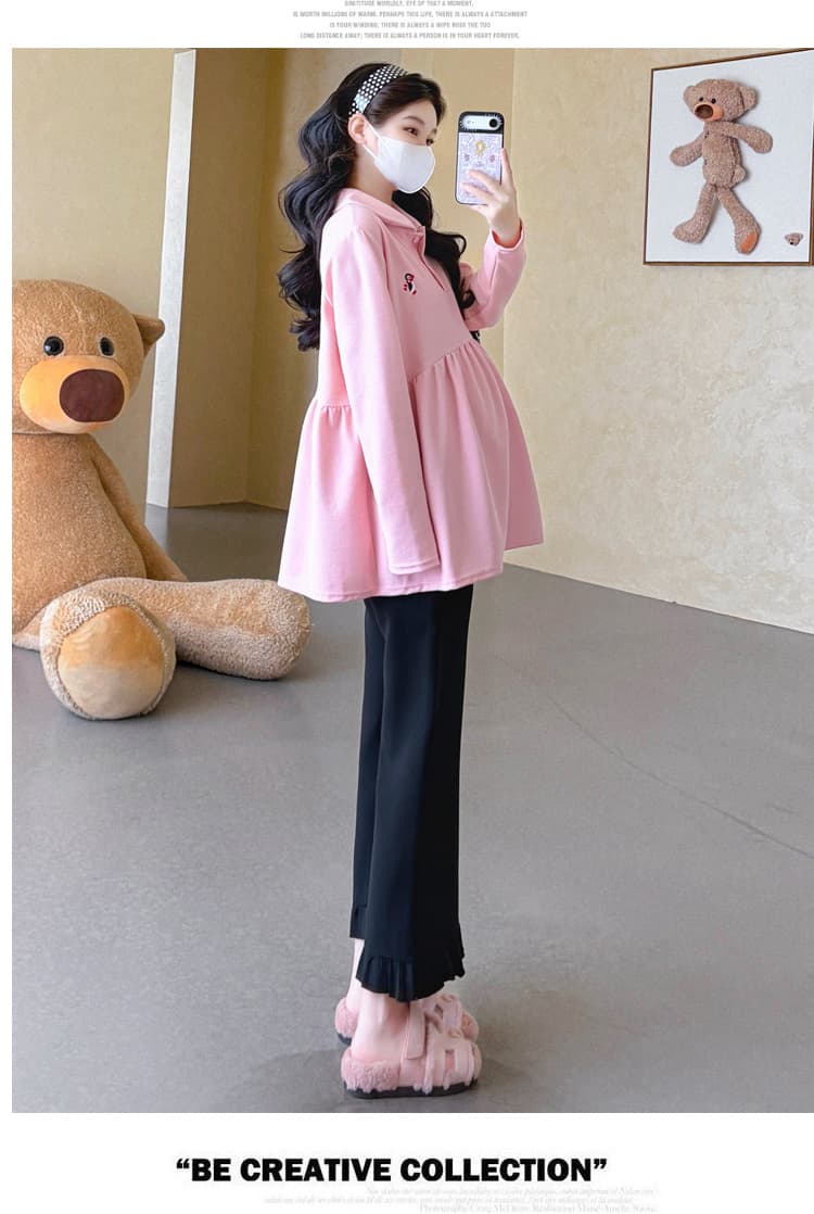 실사 2026 임산부 가을 새로운 캐주얼 긴팔 달콤함 베이비 칼라 순면 루즈핏 만화 맨위 상세 이미지 40
