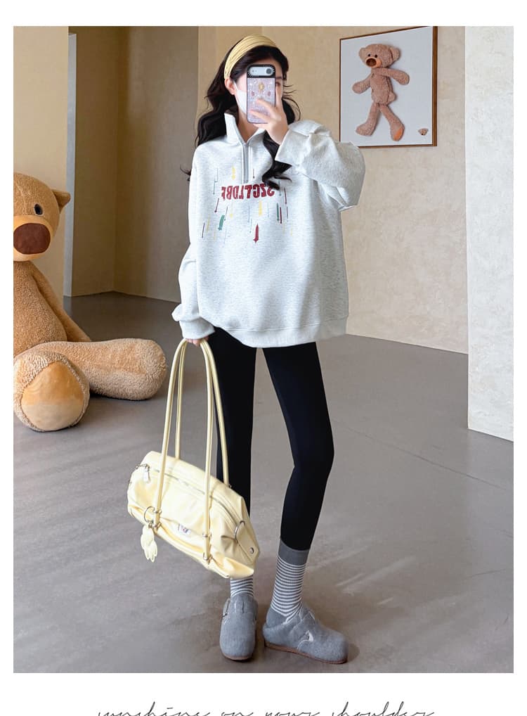 실사 2026 가을 새로운 임산부 한국 스타일 POLO 칼라 하프 지퍼 패션 캐주얼 프린트 루즈핏 다용도 후드티 상세 이미지 38