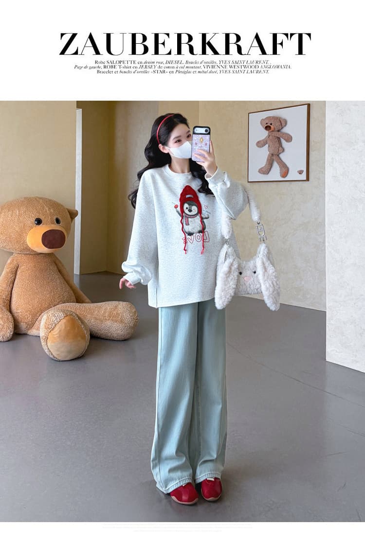 실사 2026 가을 새로운 임산부 패션 캐주얼 달콤함 루즈핏 만화 프린트 후드티 트렌디 엄마 상세 이미지 23