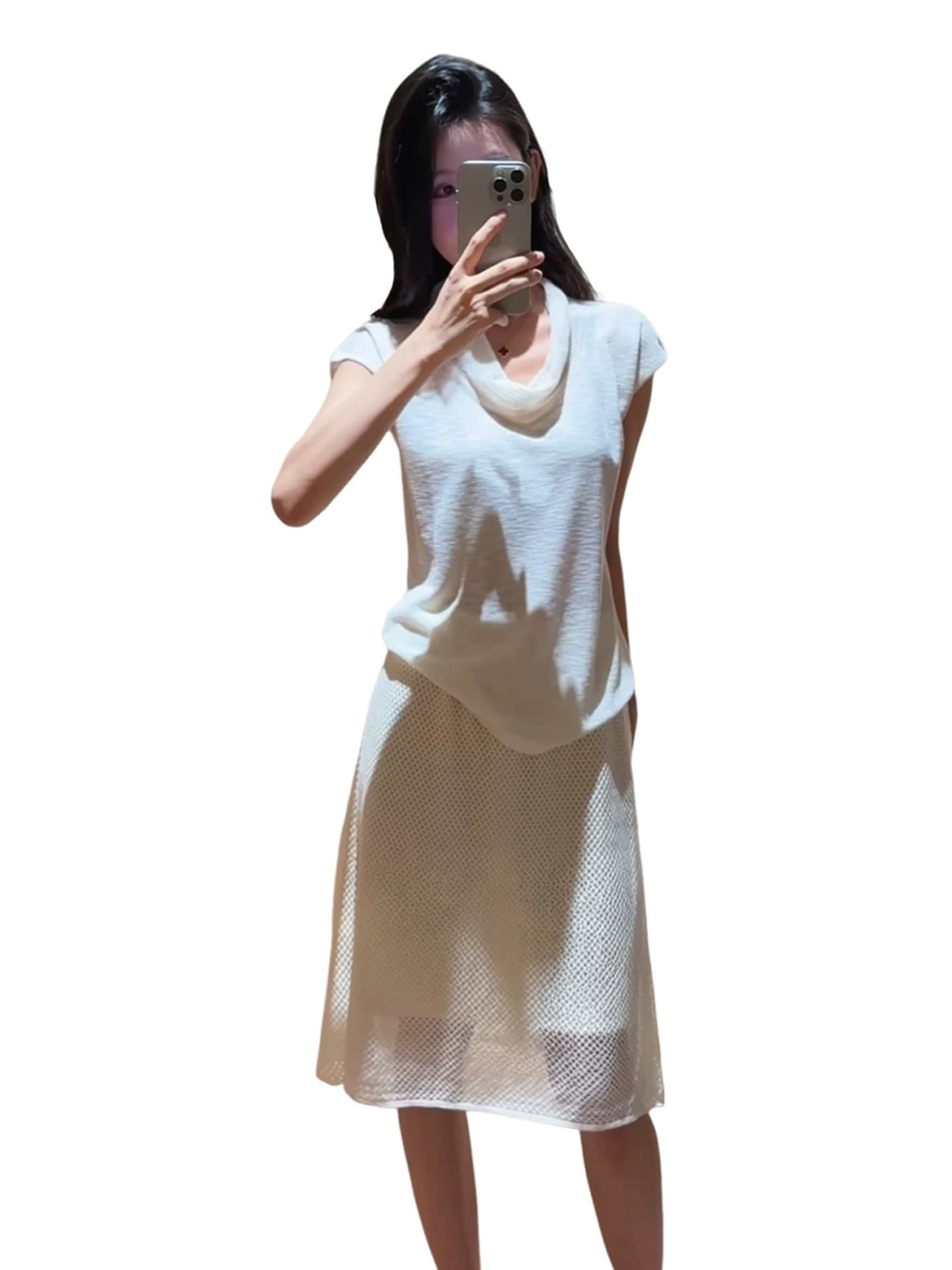 빛 요리 한 높음 지혜 센스 착용 가져 가라. 에이즈 환자 치마 아이들 여름 부드러운 바람 화이트 흔들다 칼라 맨위 홀로우 아웃 롱 스커트 세트 상세 이미지 9