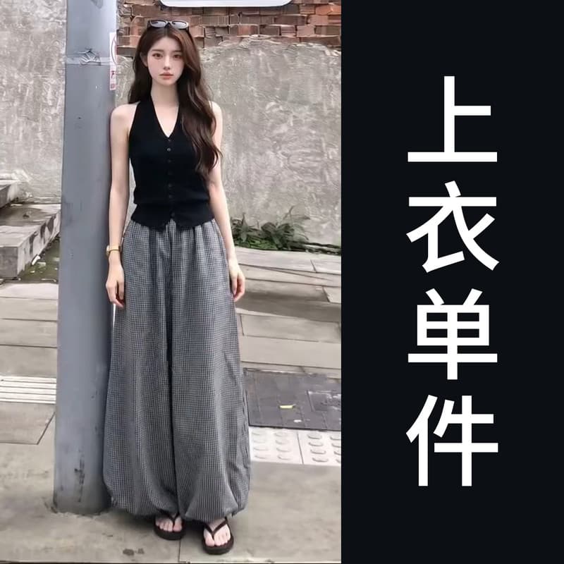 자이언트 잘 생긴 한 부서 ootd 착용 가져 가라. 전체 집합 2026 새로운 행침 목 맨위 여성 여름 와이드 팬츠 투피스 슈트 상세 이미지 2