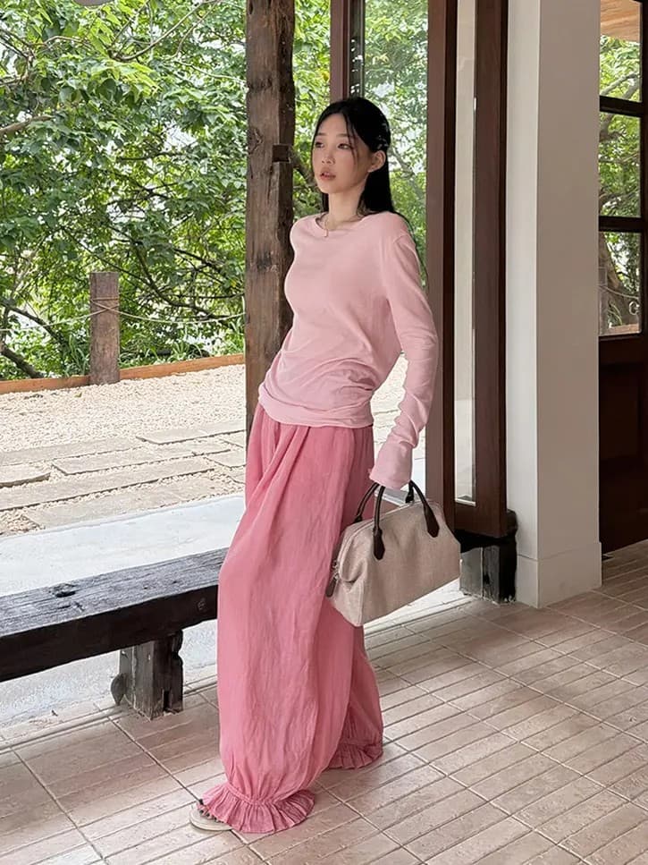 미니멀리즘 단색 기초 섹션 얼음 실크 긴팔 티셔츠 여성 얇은 스타일 몸매 가꾸기 슬림해 보이는 디자인 센스 만나는 맨위 트렌디 상세 이미지 5