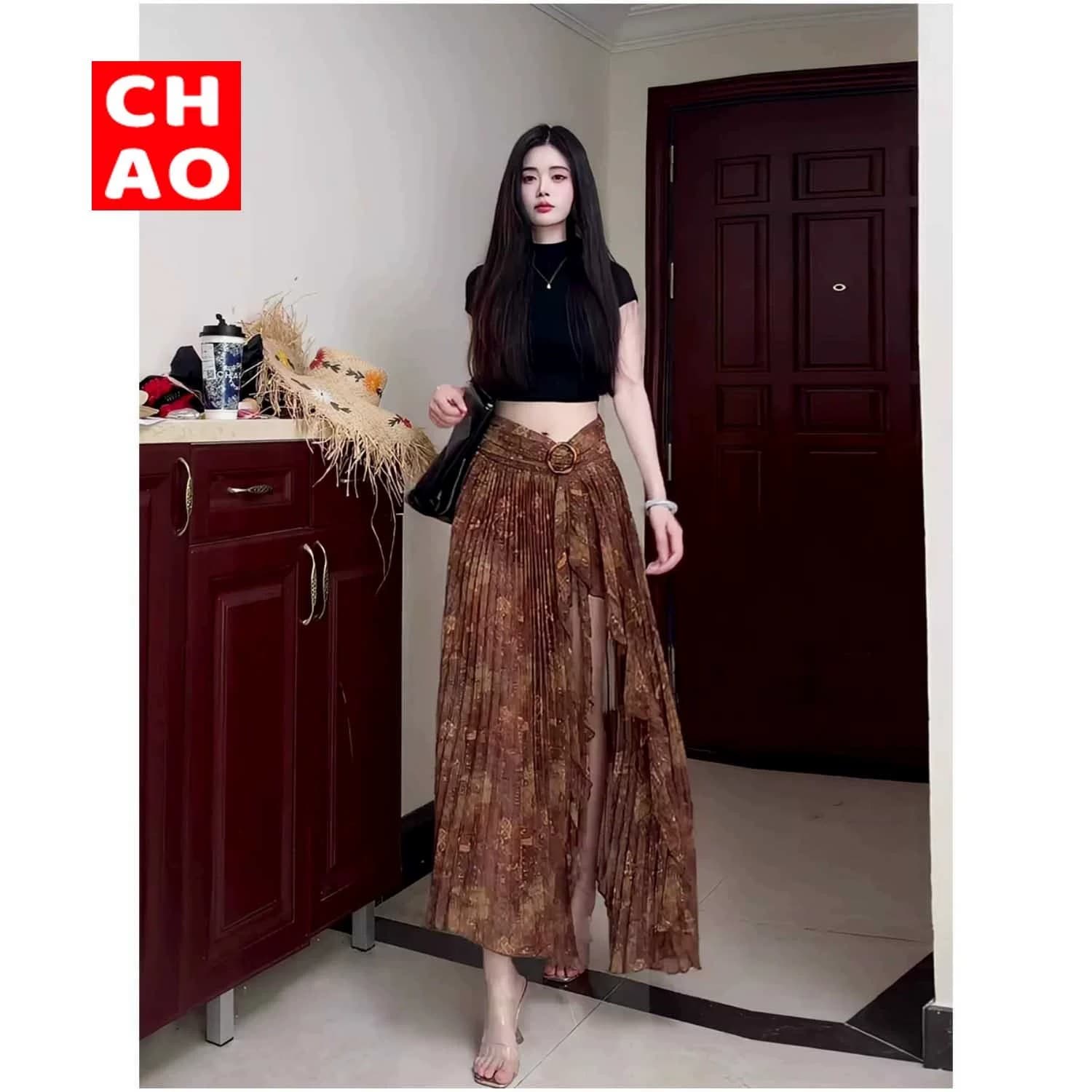 chao 여름 새로운 고급 센스 반신 스커트 아이들 슈퍼 잘 생긴 하이웨이스트 슬림해 보이는 휴가 바람 Chic 아름다운 롱 스커트 상세 이미지 3